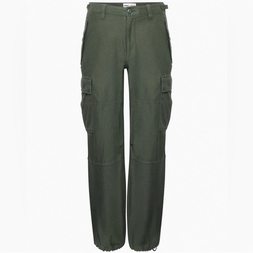 Aritzia TNA Supply Cargo Pants Relaxed Mid Rise Tie Ankle Cotton Green Size 8